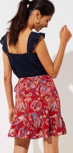 Loft  Red Floral Paisley Ruffle Wrap Skirt Size 12