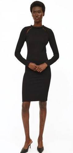 Stella McCartney  Black Embellished Neck Mesh Insert Knee Length Dress Size 44