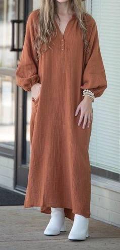 Lush Clothing Lush Orange Gauzy Cotton Oversized Midi Shirt Dress Size Small