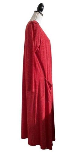 LuLaRoe  Sarah Duster Style Full Length Cardigan Red White Micro Stripe Medium