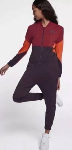 Nike Qsport burgundy orange color lock sweatsuit zip up jumpsuit XS