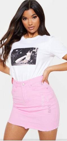 Pretty Little Thing NWTS 💗SIZE 4💗PINK DISTRESSED DENIM MINI SKIRT WITH POCKETS