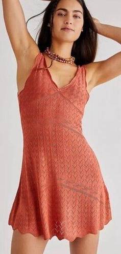 Free People  Slipping Away Mini Dress Ginger Spice V Neck Knit Womens Size L New