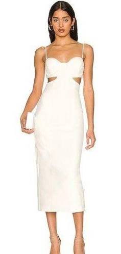 Daisy Misha  Solid White Cut Out Mid-Riff Bustier Midi Dress Size 8