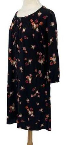 J.Jill  Floral Button Down Dress Smocked Neck Floral Printed Mini Black Womens MP