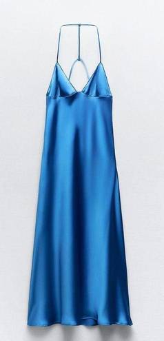 ZARA Dress Cobalt Blue Slip Midi Satin Effect Maxi Wedding Party