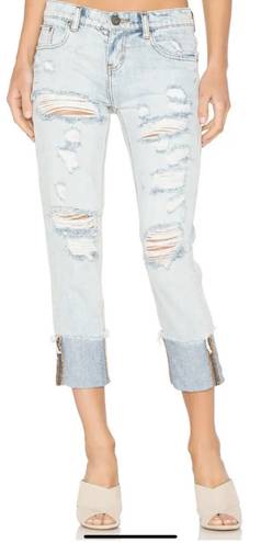 One Teaspoon One x  27 Awesome Baggies Destroyed Cuffed Hem Jeans Blue Heart