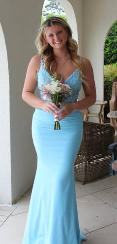 La Femme blue corset prom dress