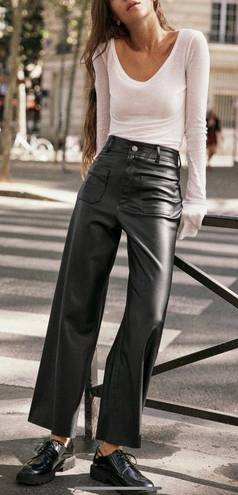 ZARA  HIGH-WAISTED FAUX LEATHER MARINE STRAIGHT PANTS