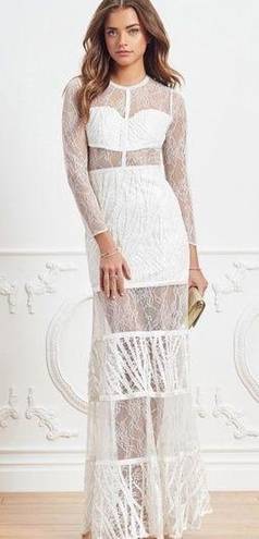 Alexis  Joelle White Lace Sheer Long Sleeve Wedding Bridal Boho Maxi Dress Small