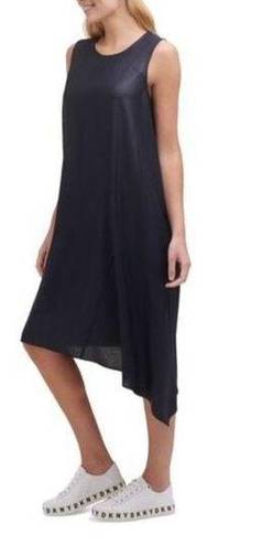 DKNY NWT  Women Sleeveless Crew Neck Handkerchief Hem Shift MIDI Dress Blue Small