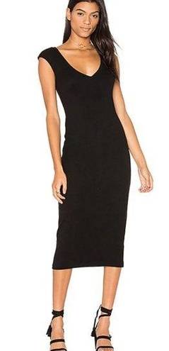 See You Monday  black v-neck soft stretch midi dress minimalist chic