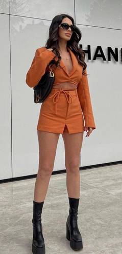 ZARA Tangerine Tied Crop Blazer