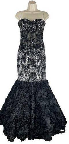 Petal Xtreme Strapless Lace Sequin Mermaid Evening Gown 3D Floral  Size 6