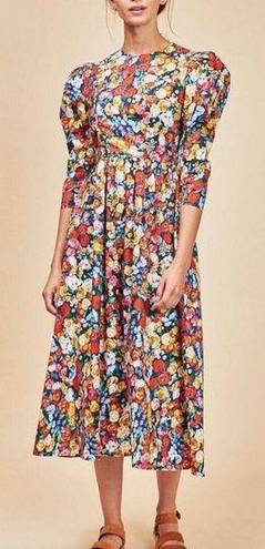 Hunter Bell  Patterson Floral Puff Sleeve Midi Dress Sz 0 Super bloom