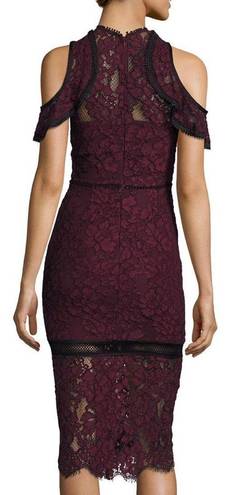 Alexis Evie women’s burgundy cold shoulder lace midi sheath dress size S small