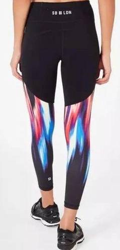 Sweaty Betty  London Power Leggings 7/8 Black Red Blue Strobe Pocket Size Small