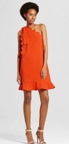 Victoria Beckham  One Shoulder Orange Dress Womens Size‎ L Short A Line Stylish