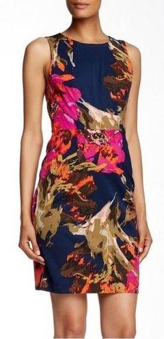 Trina Turk Navy Floral Kurdson Dress Sheath Sleeveless Cocktail Dress Size 4