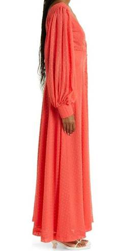 Kimberly  Goldson Lesli Clip Dot Long Sleeve Maxi Dress Women's Small Coral NWOT