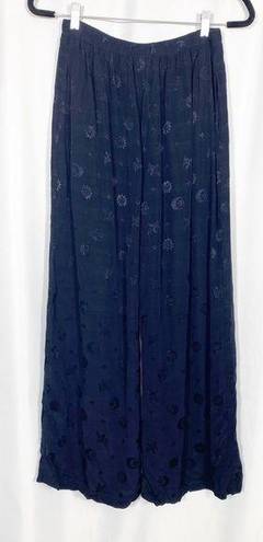 CP Shades  Vintage Embroidered Relaxed Fit Wide Leg Pull On Cropped Pants Blue