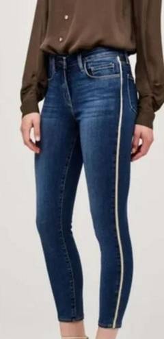 L'AGENCE Margot Skinny High Rise Crop Blue Jeans in Neptune Gold Tuxedo Stripe