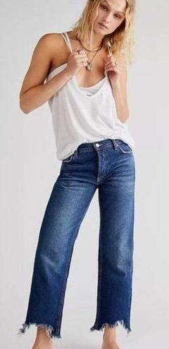 Free People NEW  paint splatter raw hem cropped Maggie straight jeans, 31