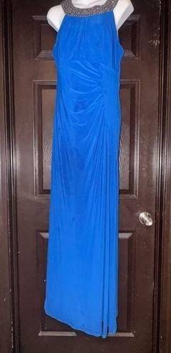 Scarlett  Blue Gown with jeweled neckline rutched back size 10