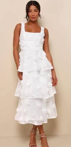 Lulus White 3D Floral Tiered Dress