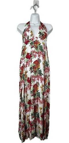 Vix Paula Hermanny  Tropical Floral Pineapple Halter Maxi Dress M/L Coverup