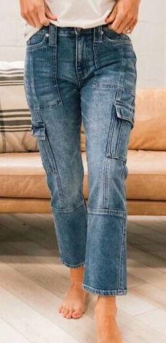 KanCan Avery Cargo Crop Utility Jeans Denim Acid Washed Blue Womens Size 13/30