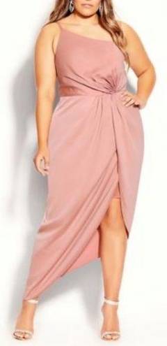 City Chic  One Shoulder Sensual Satin Evening Tulip Hem Dress: Baby Blush Pink