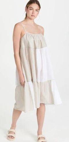 Dove Merlette Salland Patchwork Dress in Natural Colorblock Neutral Ruffle White 