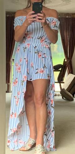 One Piece Short Sleeve Long Dress  With Attached Shorts