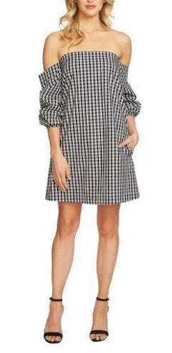 1. State  Womens Off-The-Shoulder Gingham Babydoll Dress White/Black S