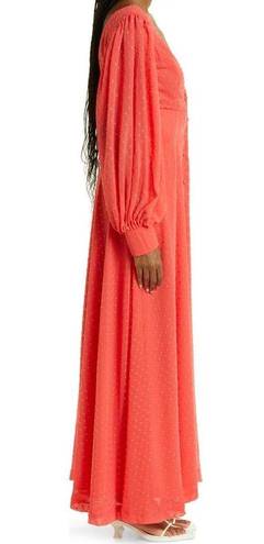 Kimberly  Goldson Lesli Clip Dot Long Sleeve Maxi Dress Women's Small Coral NWT