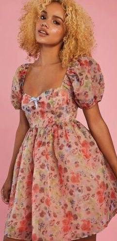 Dolls Kill NWT Sugar Thrillz My Winding Wheel Floral Organza Puff Sleeve Babydoll Dress XL