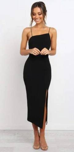 Petal and Pup  Zahra Black Midi Side Slit Dress 6