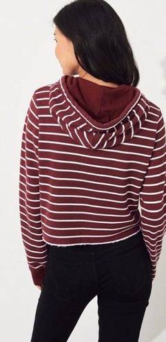 Hollister Striped Hooded Crop Top in Burgundy size S