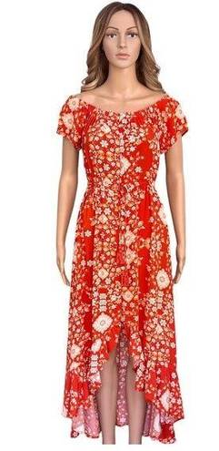 Abel the label  Rustica Floral orange hi-low midi dress Off Shoulder Ruffle Small