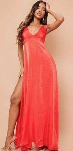 Pretty Little Thing  Red Extreme Slit Strappy Back Maxi Dress