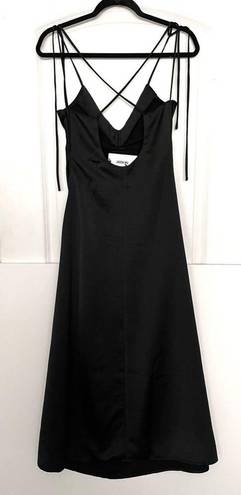 Jason Wu  Black Satin Tie Strap low black slip midi dress ruched S