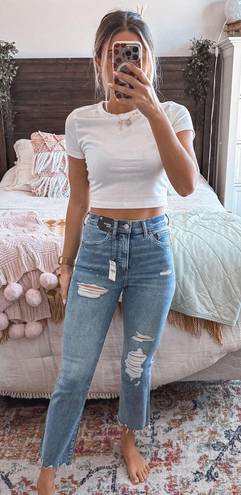 EXPRESS Cropped Flare High Rise Distressed Jeans