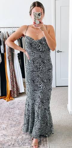 L'Academie  Revolve B&W Animal Printed Slip Maxi Dress 