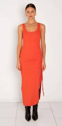 The Range  Alloy Rib Cinched Bodycon Midi Dress Fuego Red Orange Womens Medium