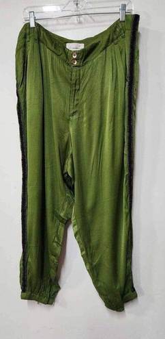 Anthropologie  Diandra Green Satin Pleated Joggers Size 16. B-3