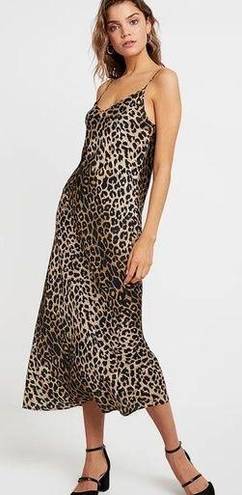 ALLSAINTS  Hera Leopard Print Satin Sleeveless Midi Slip Dress Medium