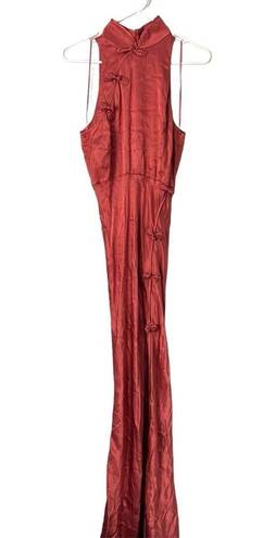 Lee SAU  Michelle Satin Full Length Maxi Dress Gown in Terracotta Sz 2 US