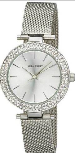 Laura Ashley NEW  WATCH Ladies Silver TBar Crystal Bezel Mesh Band Buckle Strap