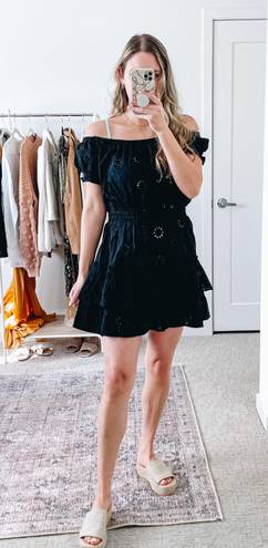 AQUA  Black Eyelet Swim Cover Up Dress